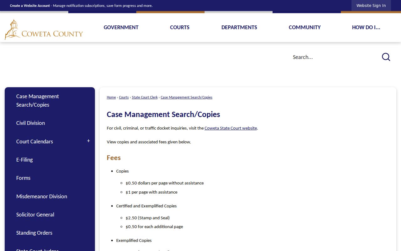 Coweta case search Case Management Search/Copies official route