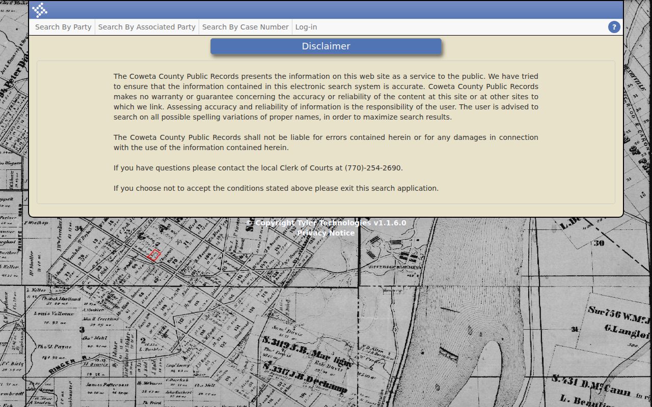 Coweta case search disclaimer and public-record access notice