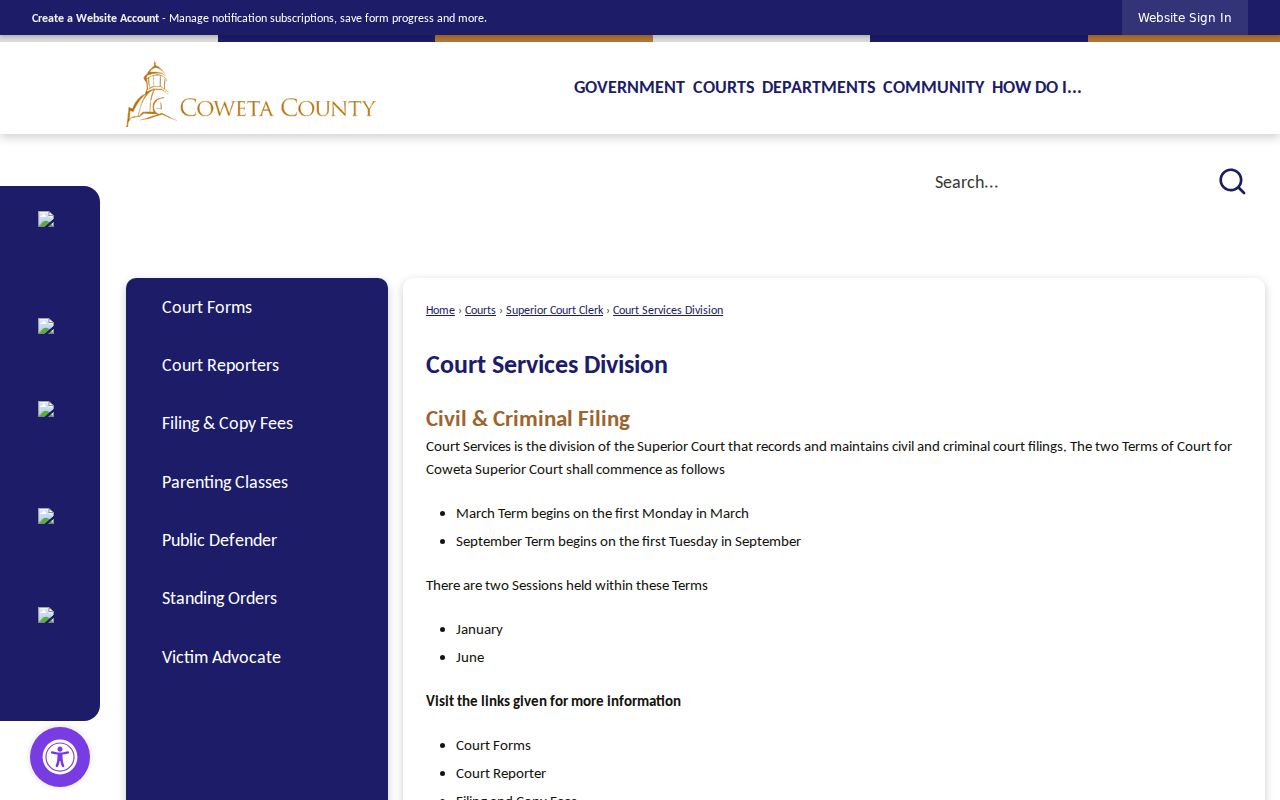 Coweta civil court dockets and Court Services official docket distinction