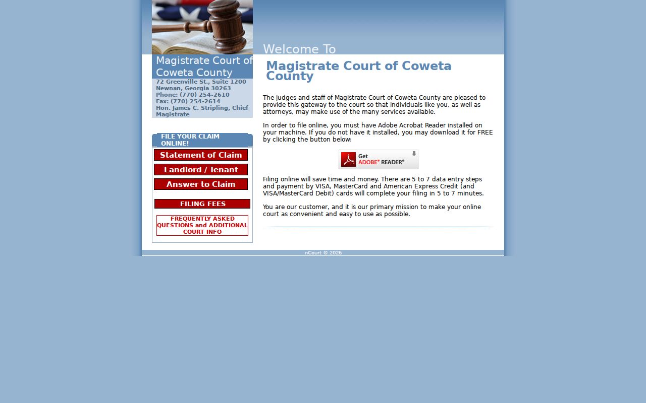 Coweta court records Magistrate Court eFile access categories