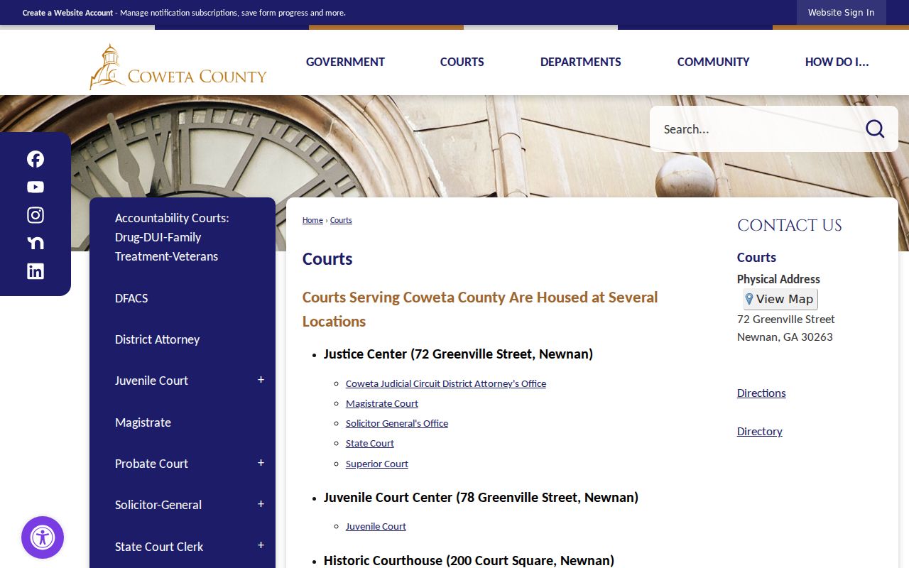 Coweta County court docket courthouse map and court buildings