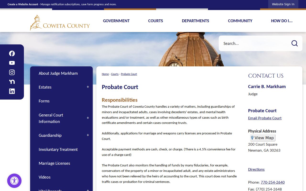 Coweta County court docket Probate Court counter and courthouse access