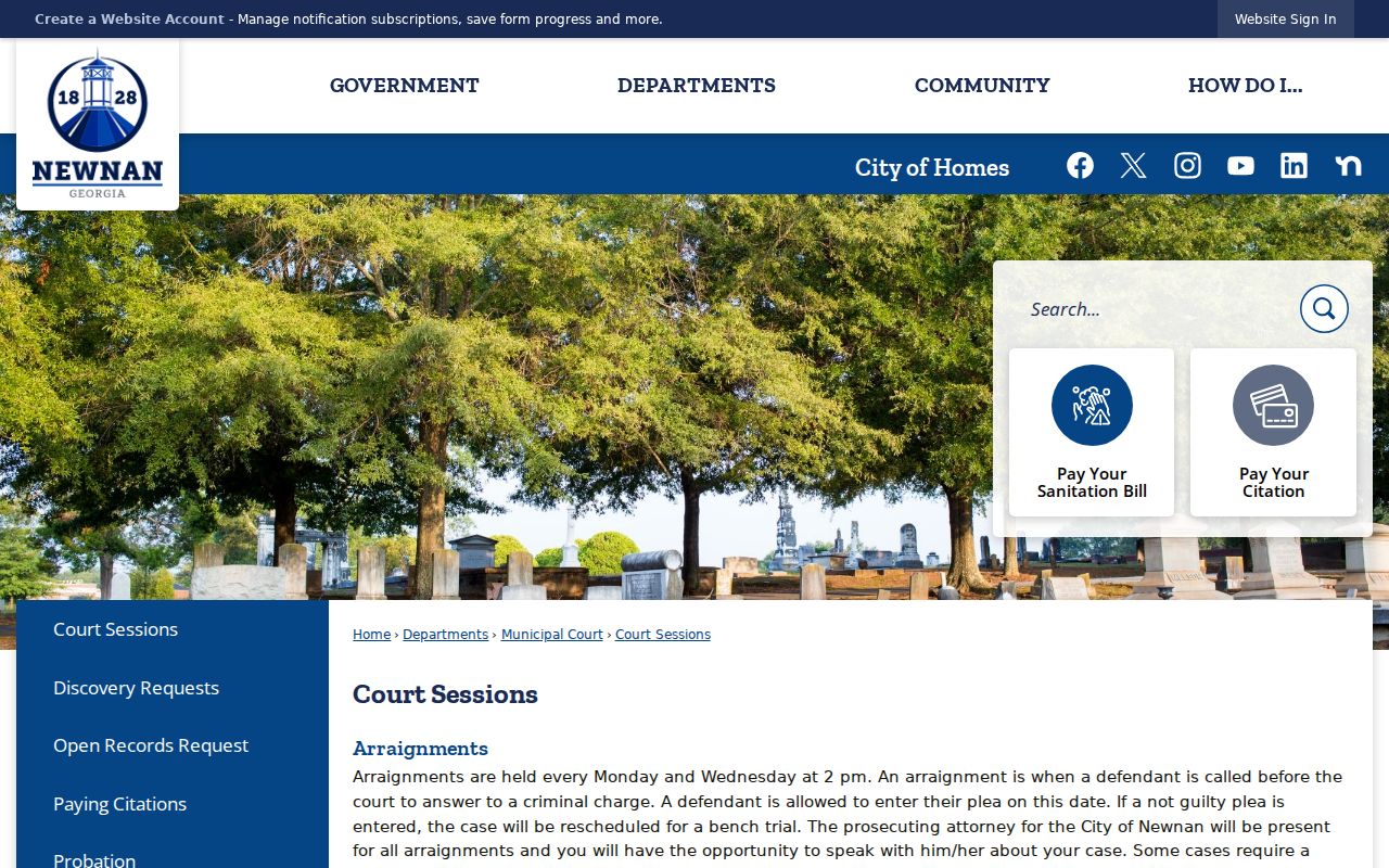 Newnan court docket and Monday Wednesday municipal court sessions