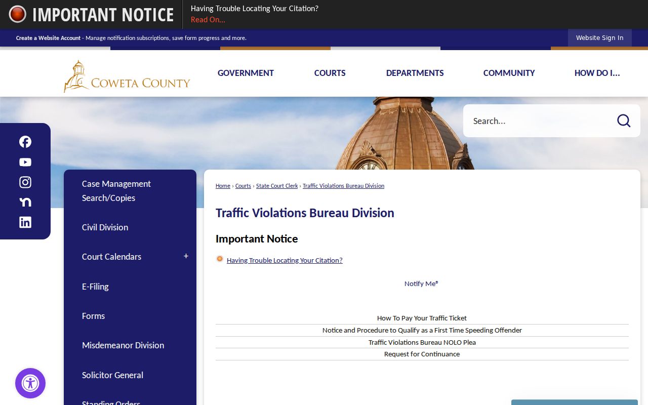 Coweta traffic court records Traffic Violations Bureau payment route